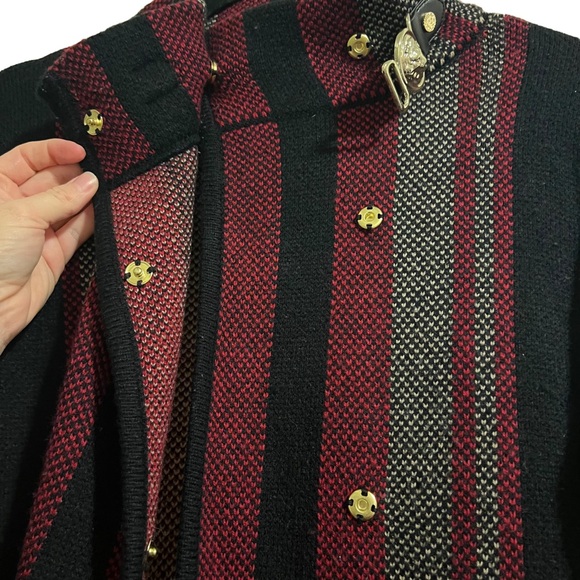 Anne Klein Vintage Plaid Lion Brooch Buckle Sweater Jacket Size Large - Picture 5 of 7